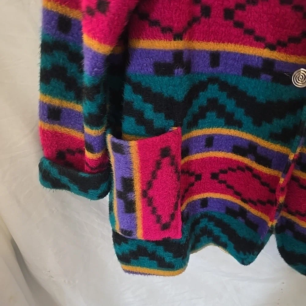 Vintage 90's Loom Wear Aztec Fleece Blazer Jacket Oversized USA Pockets Colorful